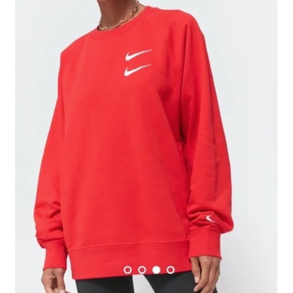 Nike International Swoosh Red Crewneck Sweatshirt Unisex Size S Athleisure EUC - Picture 1 of 9